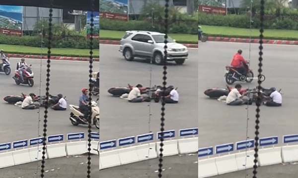 Đà Nẵng: Đụng xe giữa đường, 2 người đàn ông cởi mũ ngồi tâm sự chờ công an tới đáng yêu muốn chớt