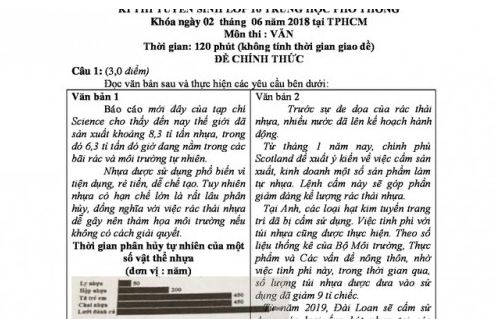 Đáp án đề thi môn Ngữ văn vào lớp 10 ở TP. Hồ Chí Minh