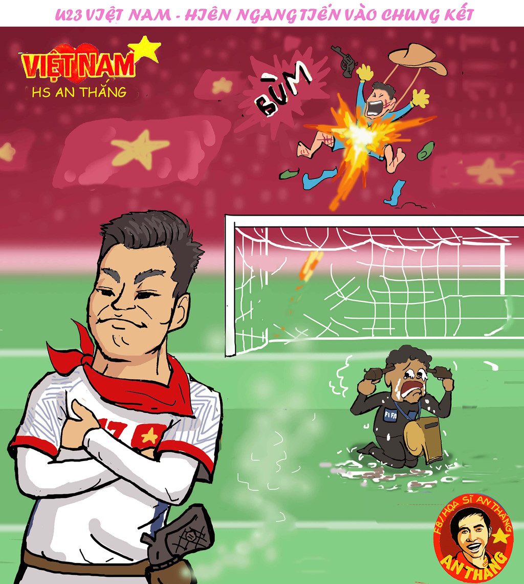 Hình ảnh của Văn Thanh sau khi thành công trong cú đá quyết định đưa U23 Việt Nam vào trận chung kết như một biểu tượng sức mạnh của chúng ta lúc này.