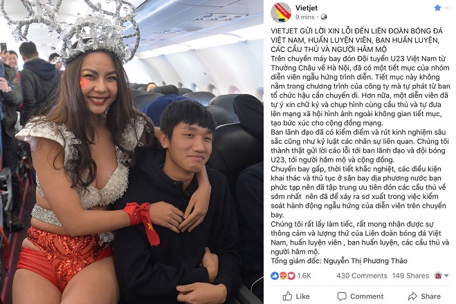 Để người mẫu bikini đón U23 Việt Nam trên chuyên cơ, VietJet nhận "mưa gạch đá" bất chấp lời xin lỗi