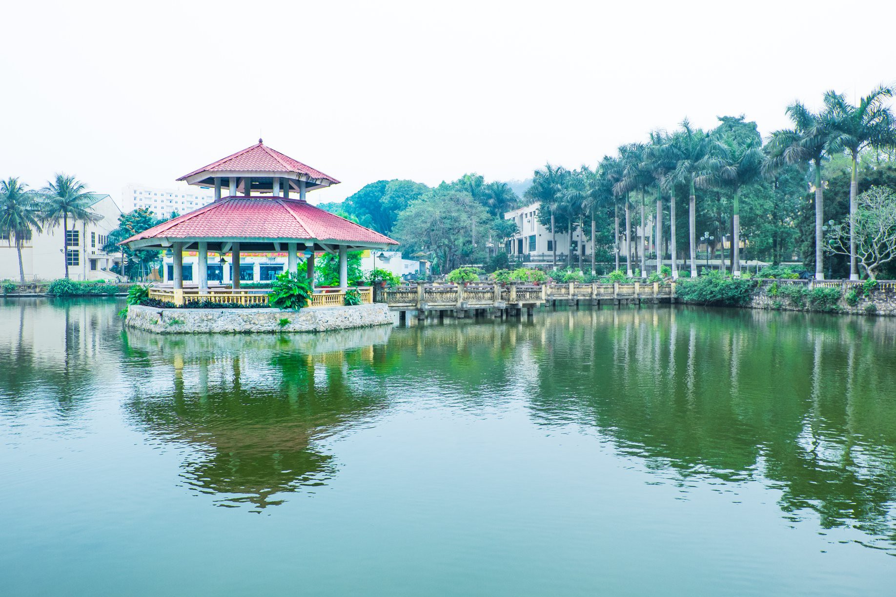 Hồ Thủy Đình nằm ngay cạnh đường dẫn vào khuôn viên trường Đại học Lâm nghiệp.