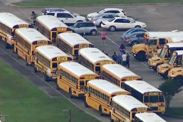 Các xe buýt dùng để vận chuyển các em học sinh tới một vị trí khác để gặp lại cha mẹ mình.