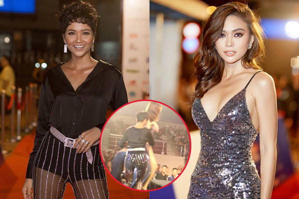 Hoa hậu H-Hen Niê lại "ghi điểm" khi học các đàn chị đỡ váy cho Mâu Thủy ngay trên sân khấu