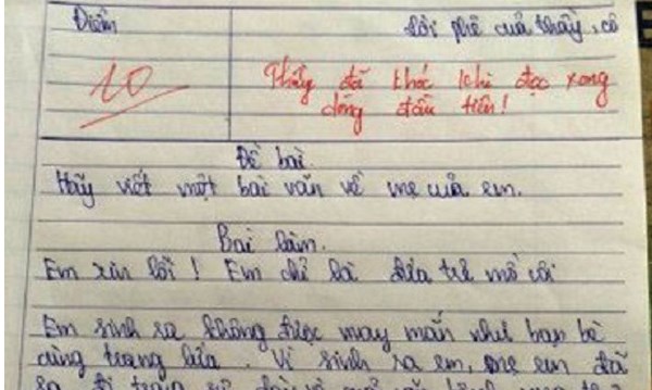 Bài văn tả mẹ đạt điểm 10 khiến thầy giáo chỉ biết phê: "Thầy đã khóc khi đọc xong dòng đầu tiên"