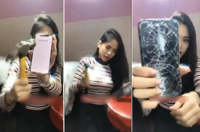 Hậu chia tay, cô gái livestream đập nát chiếc Iphone X do bị cả nhà người yêu đòi quà 