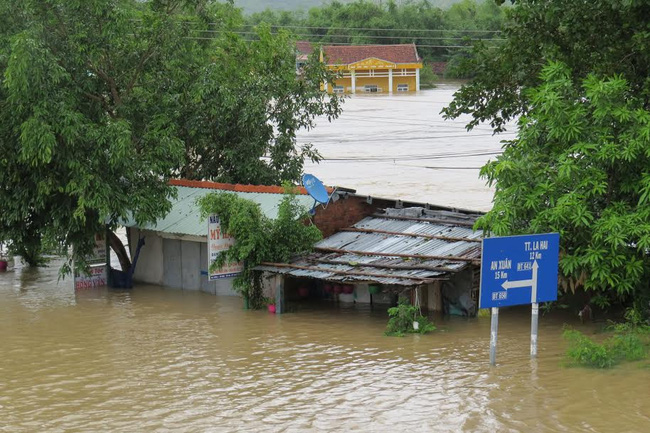 Tuyến đường ĐT 641 đoạn qua xã An Định bị ngập sâu.