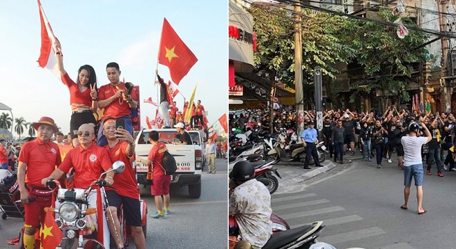 Trước đại chiến Việt Nam - Malaysia hàng tiếng đồng hồ, CĐV 2 đội diễu phố làm nóng bầu không khí