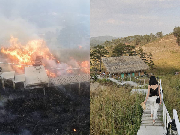Xôn xao trước vụ cháy lớn ở homestay trên đồi cỏ nổi tiếng nhất nhì Đà Lạt 