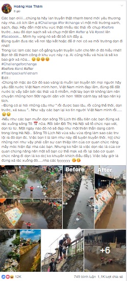 Mới đây, trong một diễn đàn dành cho giới trẻ trên mạng xã hội, một bạn trẻ đã đăng tải hình ảnh nhóm của mình tham gia thực hiện công việc nhặt rác và nêu ý tưởng dọn sông Tô Lịch vốn nổi tiếng là ô nhiễm nhất nhì Hà Nội.