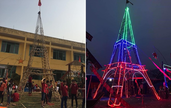 Học sinh Quảng Ngãi "chơi lớn", dựng hẳn mô hình tháp Eiffel tại hội trại của trường khiến ai cũng thán phục