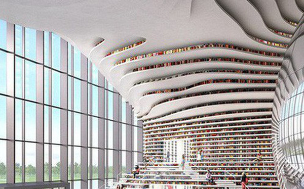 Thư viện Tân Hải được mệnh danh là thư viện đẹp nhất Trung Quốc. Khai trương vào tháng 1/2017, thư viện này đến nay vẫn là một trong những địa điểm "sống ảo" đình đám của TP Thiên Tân.