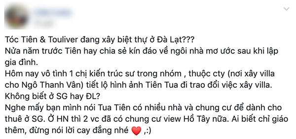 Rộ tin Tóc Tiên - Hoàng Touliver đang xây biệt thự bạc tỷ ở Đà Lạt để kết hôn?