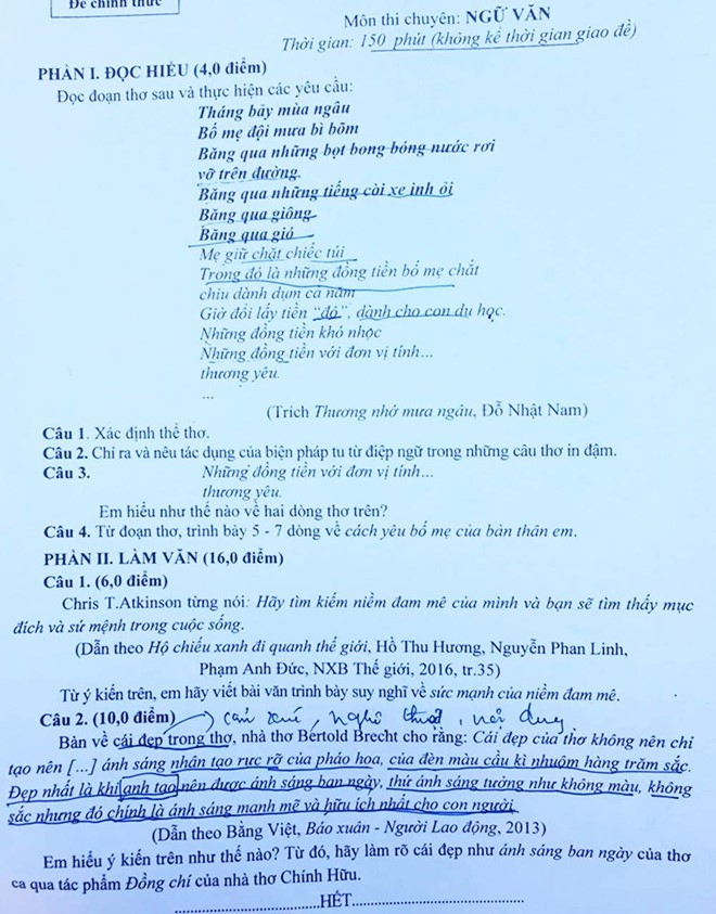 Bài thơ của thần đồng Đỗ Nhật Nam bất ngờ xuất hiện trong đề thi chuyên Văn vào lớp 10 tại Nghệ An