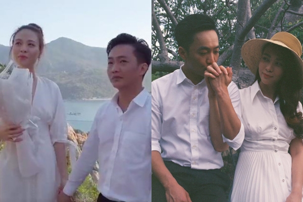 Diện đồ đôi "ton-sur-ton", Cường Đô la cầu hôn Đàm Thu Trang cực kỳ lãng mạn bên bờ biển