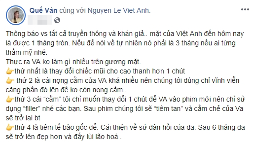 Quế Vân tiết lộ đầy đủ bộ phận được can thiệp trên gương mặt Việt Anh: Nâng mũi, căng chỉ cằm