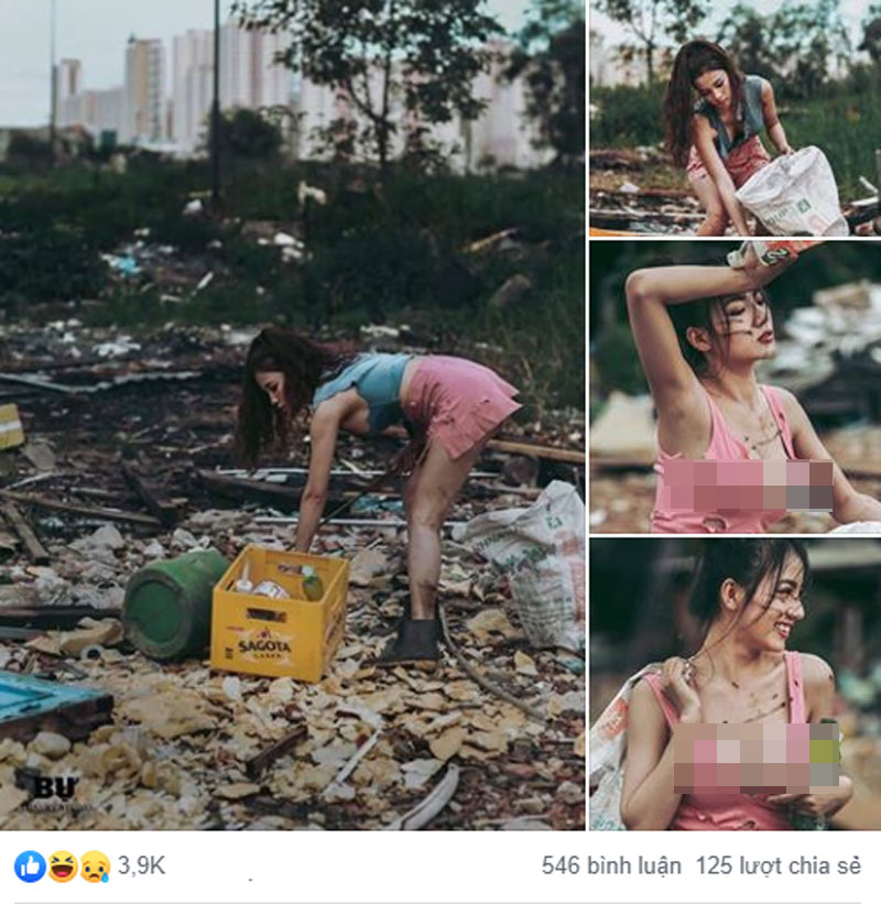 Bị dân tình giễu cợt khi chụp ảnh giả nghèo, giả khổ đi lụm rác, gái xinh vẫn thản nhiên: 