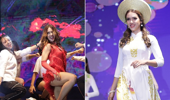 Nữ sinh Cuba được bình chọn là thí sinh mặc áo dài Việt Nam đẹp nhất trong đêm chung kết cuộc thi hoa khôi ĐH Hà Nội