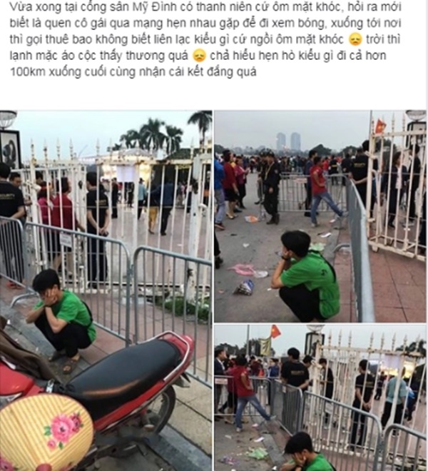 Bạn gái online hẹn đi xem đá bóng, chàng trai bắt xe 100km xuống Hà Nội, bị cho leo cây giữa sân Mỹ Đình