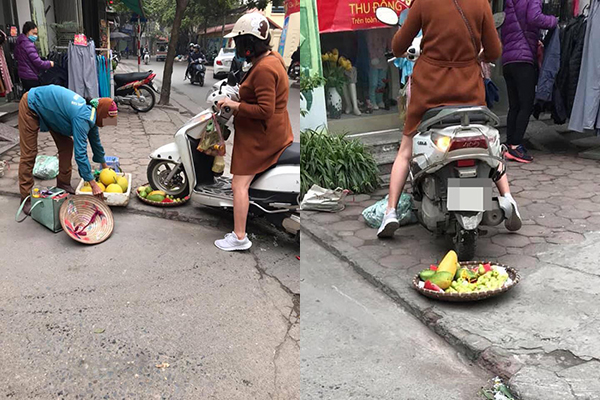 Chủ shop đi xe cán nát rổ hoa quả và buông lời chửi tục tĩu cô bán hàng rong nghèo khổ chỉ vì bày bán trước cửa hàng