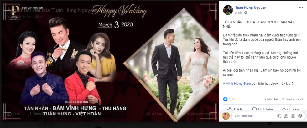 Tuấn Hưng lại nổi điên khi bỗng nhiên vào danh sách...ca sĩ hát đám cưới