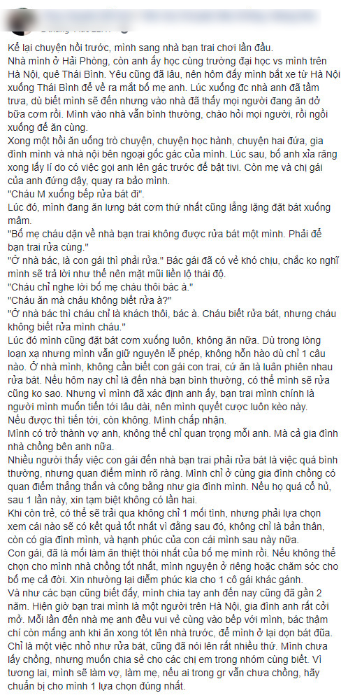 Vừa về ra mắt đã bị mẹ bạn trai bắt rửa bát, cô gái thẳng thắn đáp: 