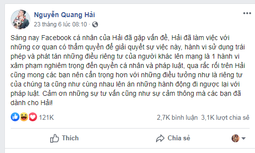 Lộ tin nhắn Quang Hải đã tìm ra kẻ hack Facebook mình: 