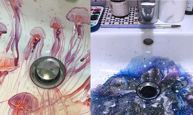Nữ nghệ sĩ biến việc rửa tay thành trải nghiệm kỳ diệu bằng những tác phẩm màu nước tuyệt đẹp trong chiếc bồn