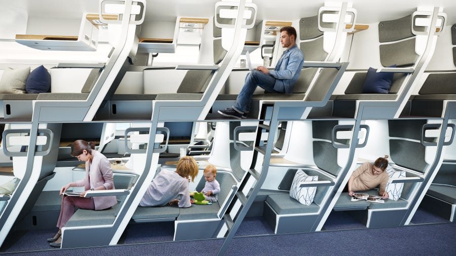 Thiết kế ghế máy bay 2 tầng mới nhất cho phép hành khách nằm thẳng chân trên máy bay