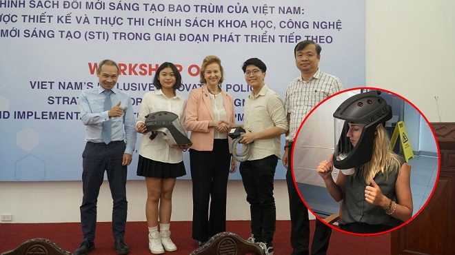 Hai học sinh Việt sáng chế chiếc mũ độc đáo chống dịch Covid