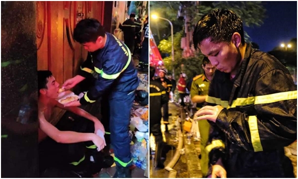 Chùm ảnh các chiến sĩ PCCC 9 tiếng ròng rã dập lửa quán Karaoke: Người đẫm mồ hôi, tay không cầm nổi chai nước