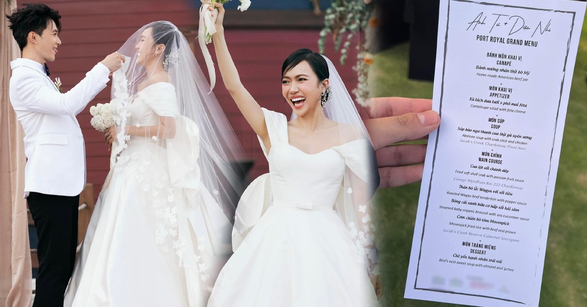 Lộ thực đơn "vương giả" trong đám cưới Diệu Nhi - Anh Tú, dân mạng phán: "Thế này đi 300K thôi"