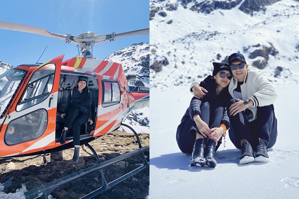 Đẳng cấp nhất Vbiz, vợ chồng Thủy Tiên thuê trực thăng "đi dạo" ngắm tuyết: Ai giàu bằng anh chị?
