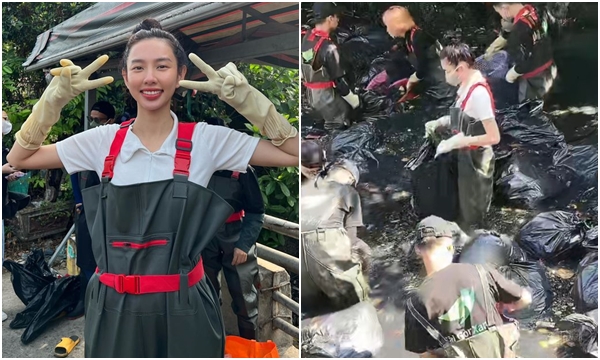 Hoa hậu Thùy Tiên gây sốc khi làm điều chưa từng có tiền lệ: "Lội" xuống kênh thối để vớt rác thải giữa trời nắng