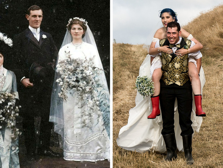 ảnh cưới hiện tại và 100 năm trước