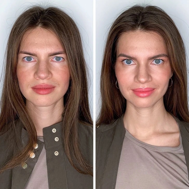 so sánh khuôn mặt tự trang điểm với kết quả trang điểm của chuyên gia