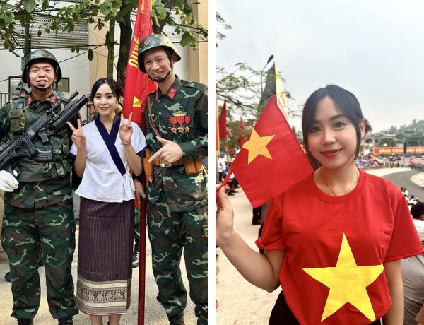Hot girl Lào vượt 500km đến Điện Biên, chụp ảnh cùng bộ đội Việt: "Quá mê các anh lính diễu hành"